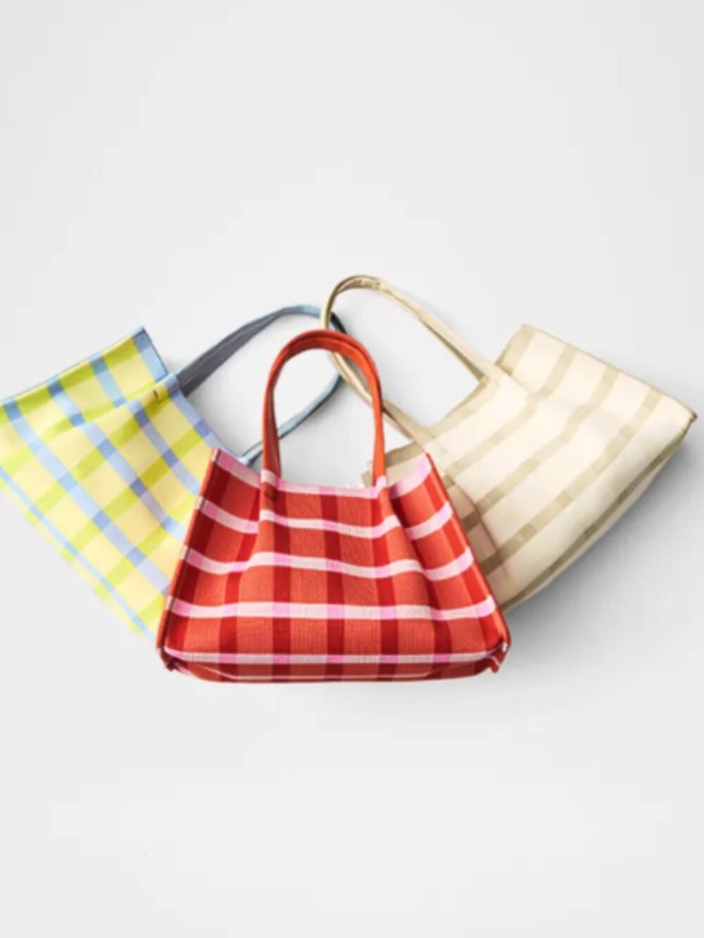 Neiman Marcus Striped Canvas Tote and Pouch - Cream and Beige